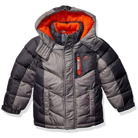 Vertical 9 Boys Hooded Puffer Jacket Black Grey Orange Size Large - Picture 1 of 2
